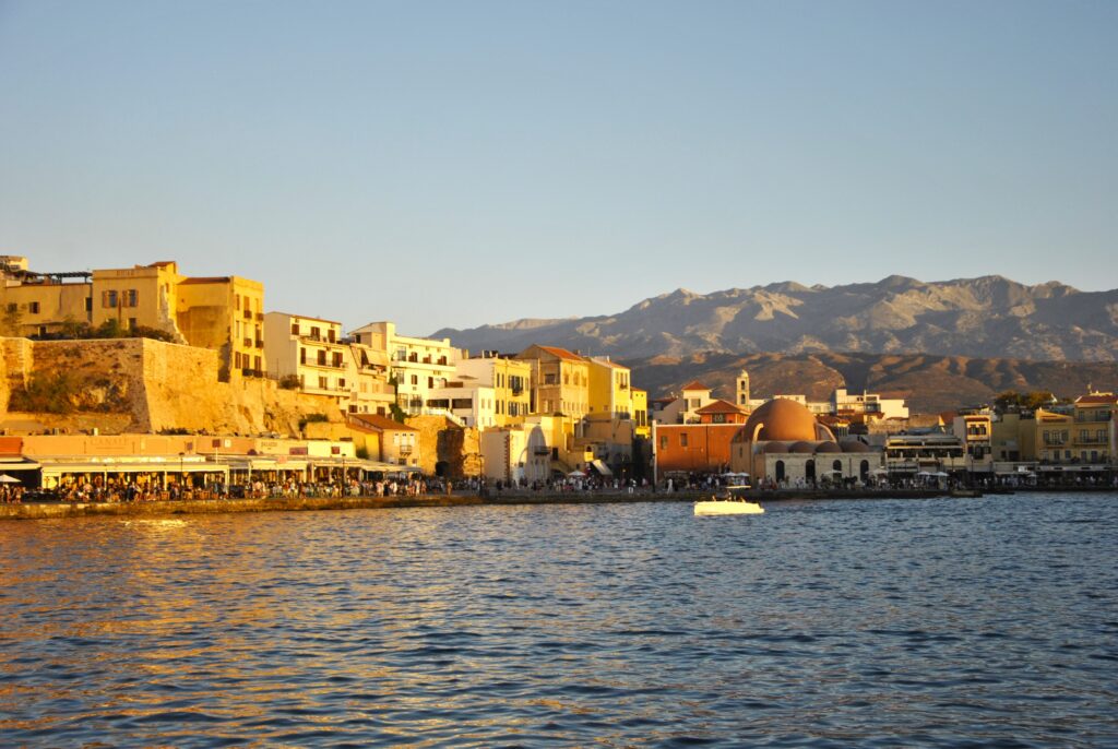 Grecia-Creta-Chania-porto-
-moschea Giannizzeri-mare-tramonto